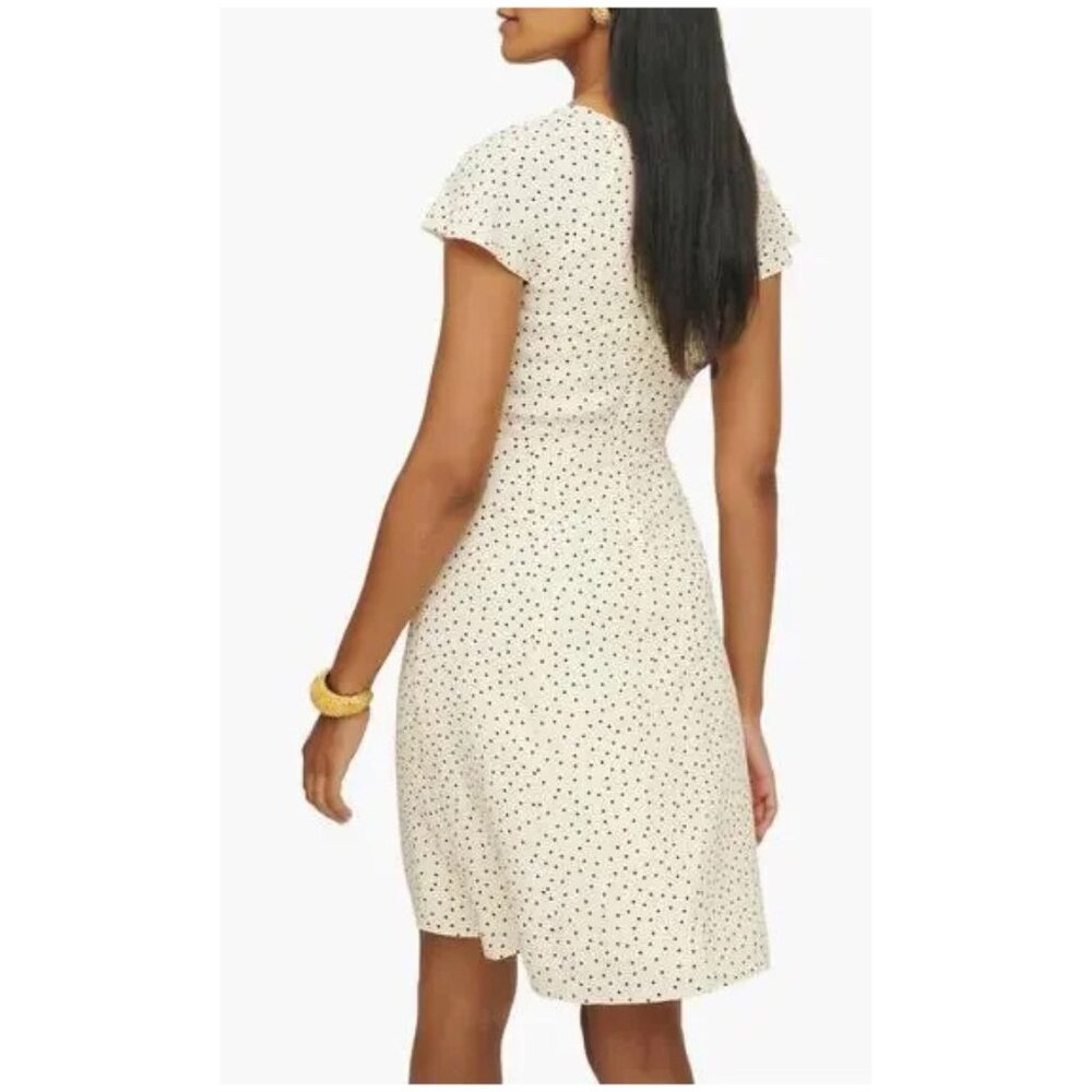 NWOT Reformation Novia Flutter Sleeve Dress, White & Black Polka Dot, Size 2 - Picture 3 of 13